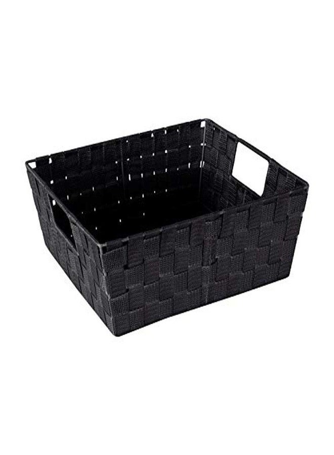 Simplify Large Shelf Woven Strap Tote | Decorative Storage Basket | Built in Handles | Organization | Closet | Bedroom | Bathroom | Nursery | Accessories | Toys | Gifts | 1 Pack | Black - Image 1